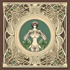 Fototapeta premium An art nouveau drawing of a peacock painting portrait adult