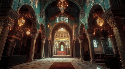 Obraz premium High-ceilinged church interior with intricate design and no people, focusing on architectural beauty and spirituality.
