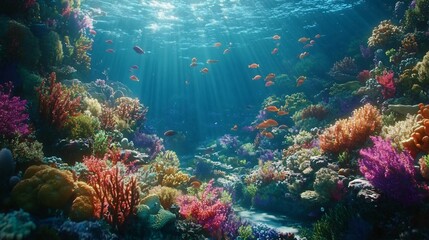 Fototapeta premium Vibrant Coral Reef with Sunbeams