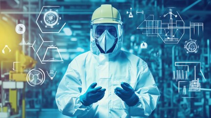 An industrial worker in protective gear following safety protocols