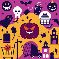Seamless background of Halloween theme shopping icon vector illustration