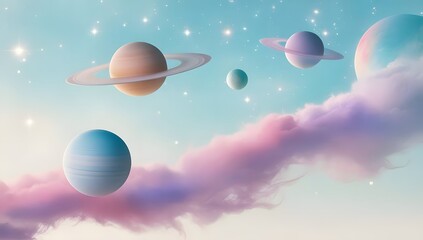 A vibrant cosmic scene featuring planets stars and nebulae in the background