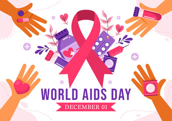 World AIDS Day Vector Illustration on 1 December featuring a Red Ribbon Symbol to Raise Awareness of the AIDS Epidemic in a Flat Style Background