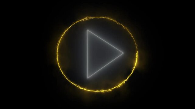 Neon glowing Play button animation on black background. Play button icon neon animation. Music play button icon animation.