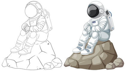 Astronaut Kid Sitting on Rock