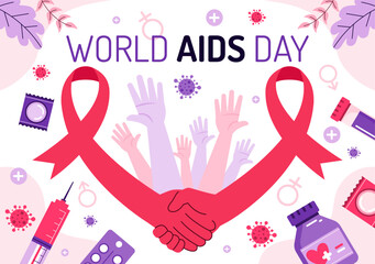 World AIDS Day Vector Illustration on 1 December featuring a Red Ribbon Symbol to Raise Awareness of the AIDS Epidemic in a Flat Style Background