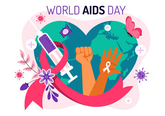 World AIDS Day Vector Illustration on 1 December featuring a Red Ribbon Symbol to Raise Awareness of the AIDS Epidemic in a Flat Style Background