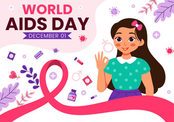 World AIDS Day Vector Illustration on 1 December featuring a Red Ribbon Symbol to Raise Awareness of the AIDS Epidemic in a Flat Style Background