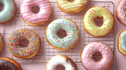 Colorful Donuts on a Cooling Rack