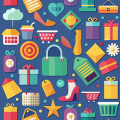 seamless background with shopping icons vector 