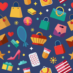 seamless background with shopping icons vector 