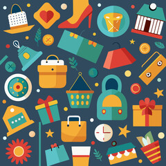 seamless background with shopping icons vector 
