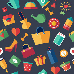 seamless background with shopping icons vector 
