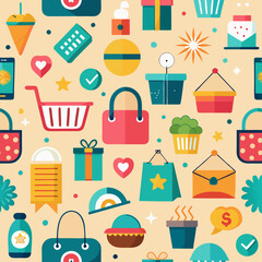 seamless background with shopping icons vector 