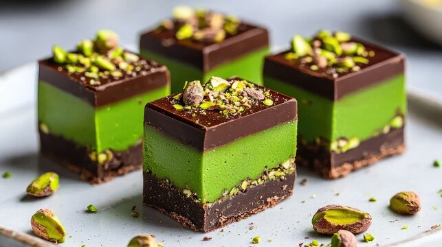 Indulge in a rich decadent chocolate bar with vibrant green kad topping