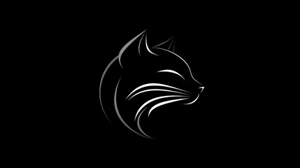 Obraz premium Sleek, abstract cat logo with smooth curves and minimalist strokes in black and white.