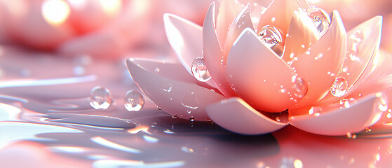 Pink Lotus Flower with Water Drops.