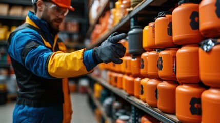 Supervisor Gesturing Toward Safety Equipment in Warehouse