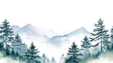 Fototapeta premium Majestic mountains and lush trees, a serene landscape painting evoking tranquility peace