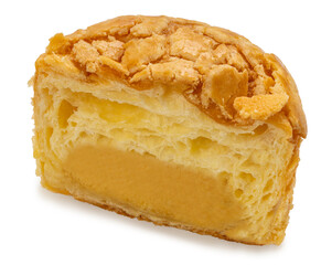 Soboro bread, or Soboro ppang Korean streusel bread on white background, Soboro bun Korean bakeries isolate on white with clippping path.