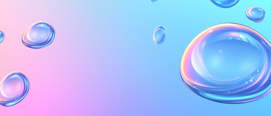 Abstract Blue and Pink Gradient with Glossy Bubbles.