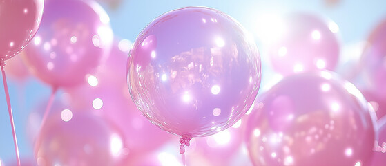 Pink Balloons Against Blue Sky.