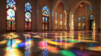 Obraz premium The interior of a mosque with soft, natural light streaming through