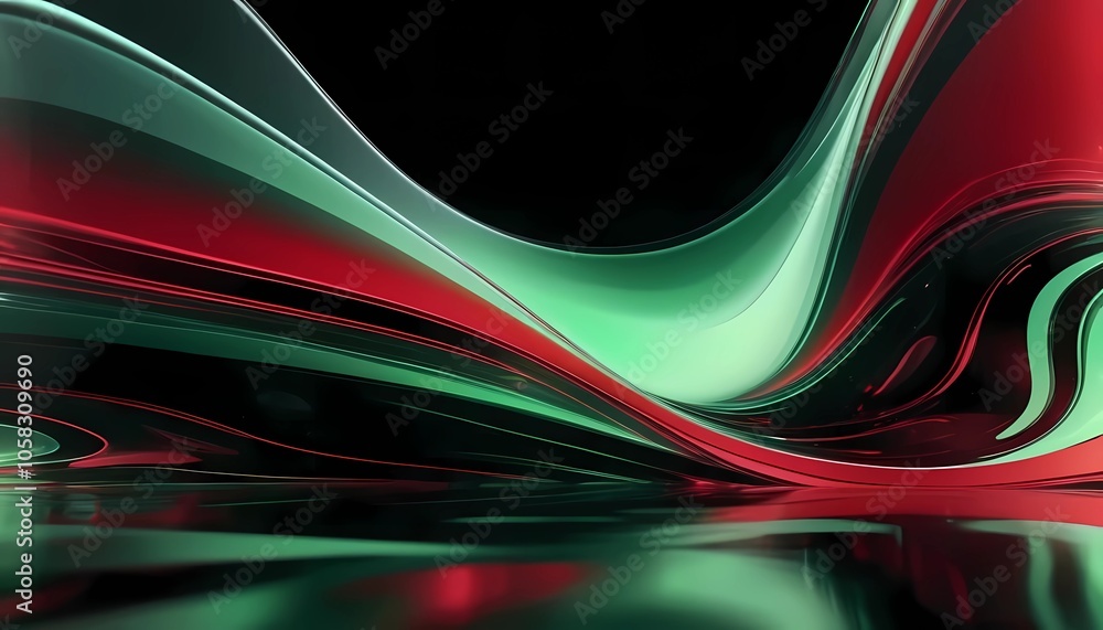 Poster a transparent multi-layer glass background with a flowing gradient in dark red and light green, dyna