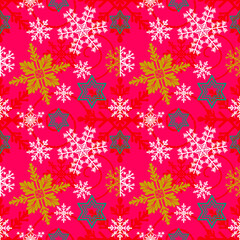 seamless pattern with snowflakes  background ,Christmas tree,gifts,garlands star,snow flakes,elements vector hand drawing.Design for card ,poster,printing,cove