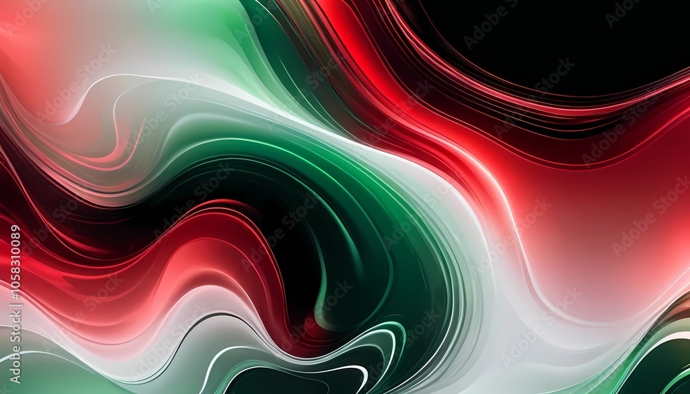 Poster a transparent multi-layer glass background with a flowing gradient in dark red and light green, dyna