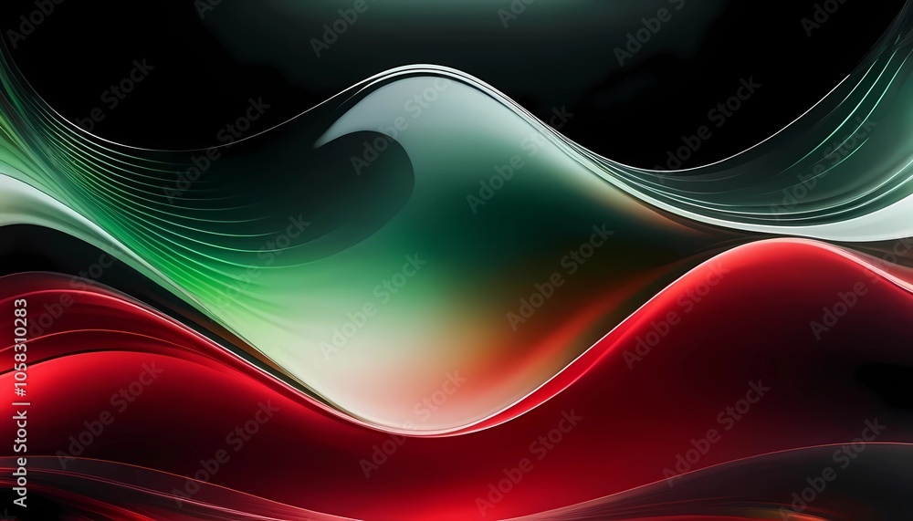 Poster a transparent multi-layer glass background with a flowing gradient in dark red and light green, dyna
