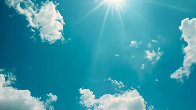 sunny day blue sky with sun rays 