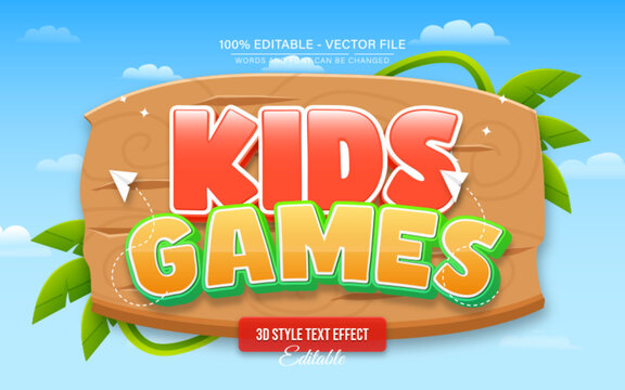 Kids games bold cartoon text effect editable