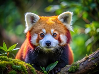 Candid Capture of a Red Panda in Its Natural Habitat, Isolated Wildlife Scene Featuring Ferret-like Characteristics, Playful Behavior of Raccoon Relatives in Stunning Detail