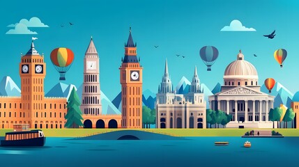 Brochure and business advertising landmarks of world travel monument.