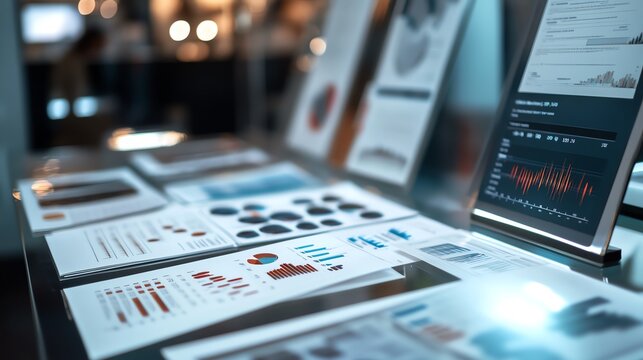 The layout includes a mix of printed reports and digital displays, balancing traditional and modern analysis methods.