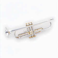 Fototapeta premium Macro Shot of Gleaming Metallic Trumpet on White Background