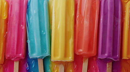 Assorted Ice Pops in Bright Colors, Shot From Above, Melting Slightly, With Drops of Water to Emphasize Their Refreshing Coolness