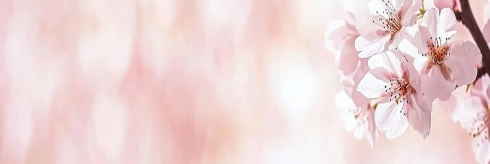 Obraz premium A soft-focus image of cherry blossoms against a blurred pink background.