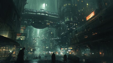 A dystopian city where AI controls every aspect of life, with