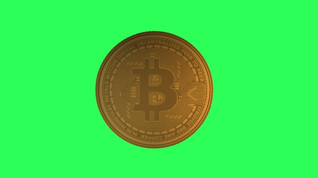 Animation 3D Logo Bitcoin Cryptocurrency on Greenscreen Background. 1920x1080 size, Duration 0:6 Sec