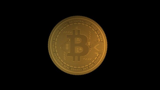 Animation 3D Logo Bitcoin Cryptocurrency on Transparent Background. 1920x1080 size, Duration 0:6 Sec