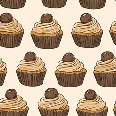 seamless pattern of peanut butter cupcakes and chocolate truffles