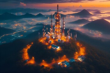 6G Signal Station on Hilltop at Sunrise: Advanced Connectivity for a New Era