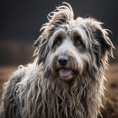 Portrait of a beautiful gray Bergamasco breed dog 