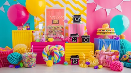 Vibrant 90s Themed Birthday Party Setup