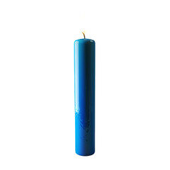A single blue candle with a white flame.