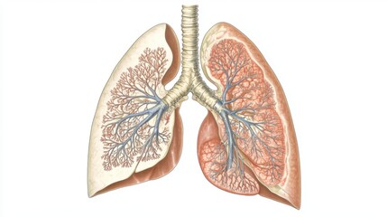 A highly detailed illustration of the respiratory system, focusing