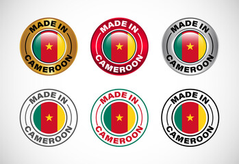 Made in Cameroon label icon with flag. Icon set for business, badge, seal, sticker, logo, and symbol