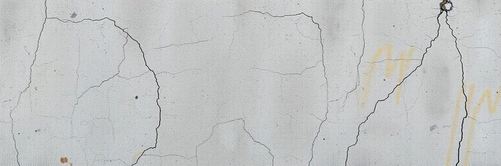 Obraz premium Cracked concrete wall with peeling paint and graffiti, cracked, weathered